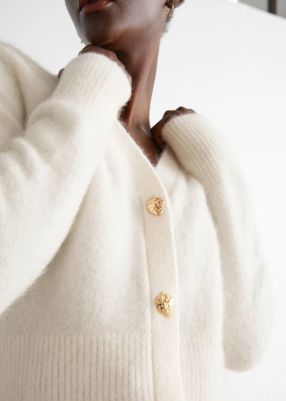 NEW & Other Stories White Wool Mohair Blend Gold Strawberry Buttons Cardigan M